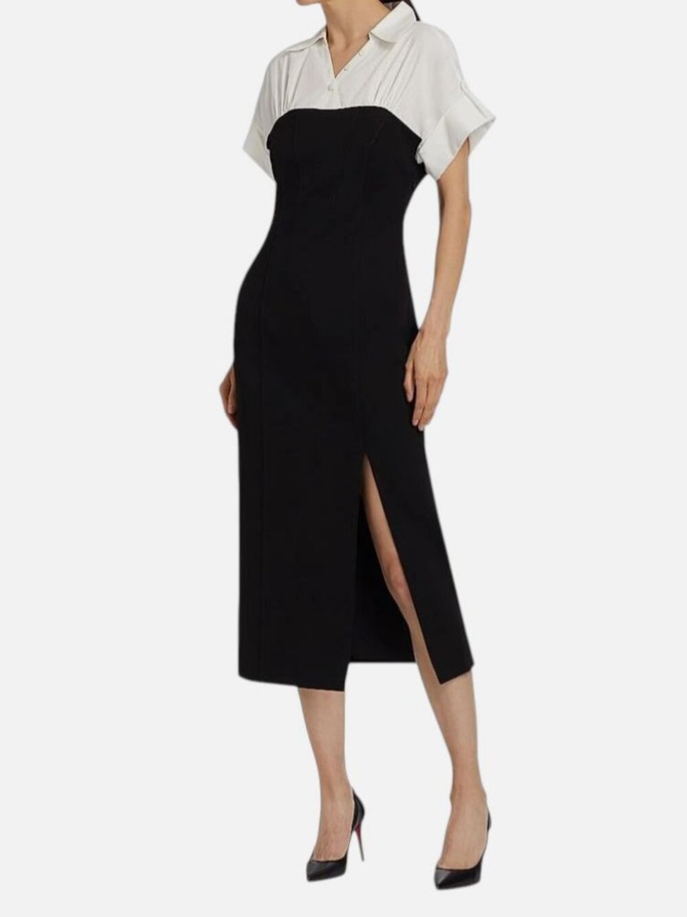 Toccin Women's Black Jasmine Cotton-Blend Short-Sleeve Midi Dress Sz 8